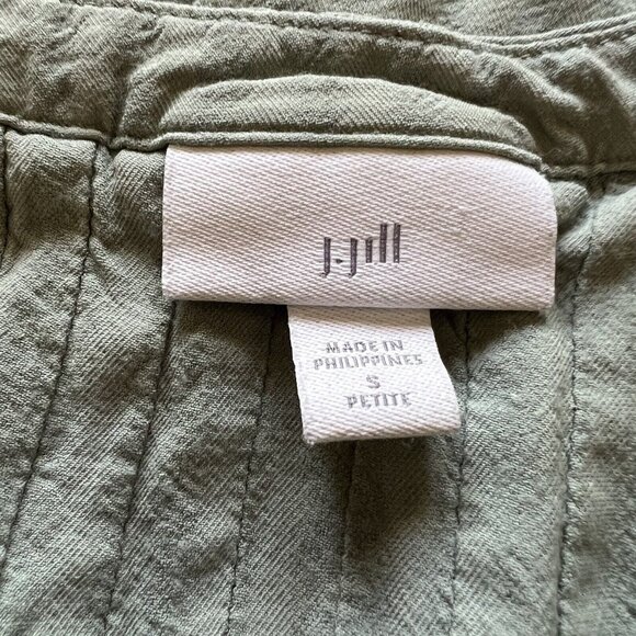 J Jill Pleated Tunic V Neck Split Hem Striped Sage Green Loose Fit Size Petite S - Picture 3 of 11